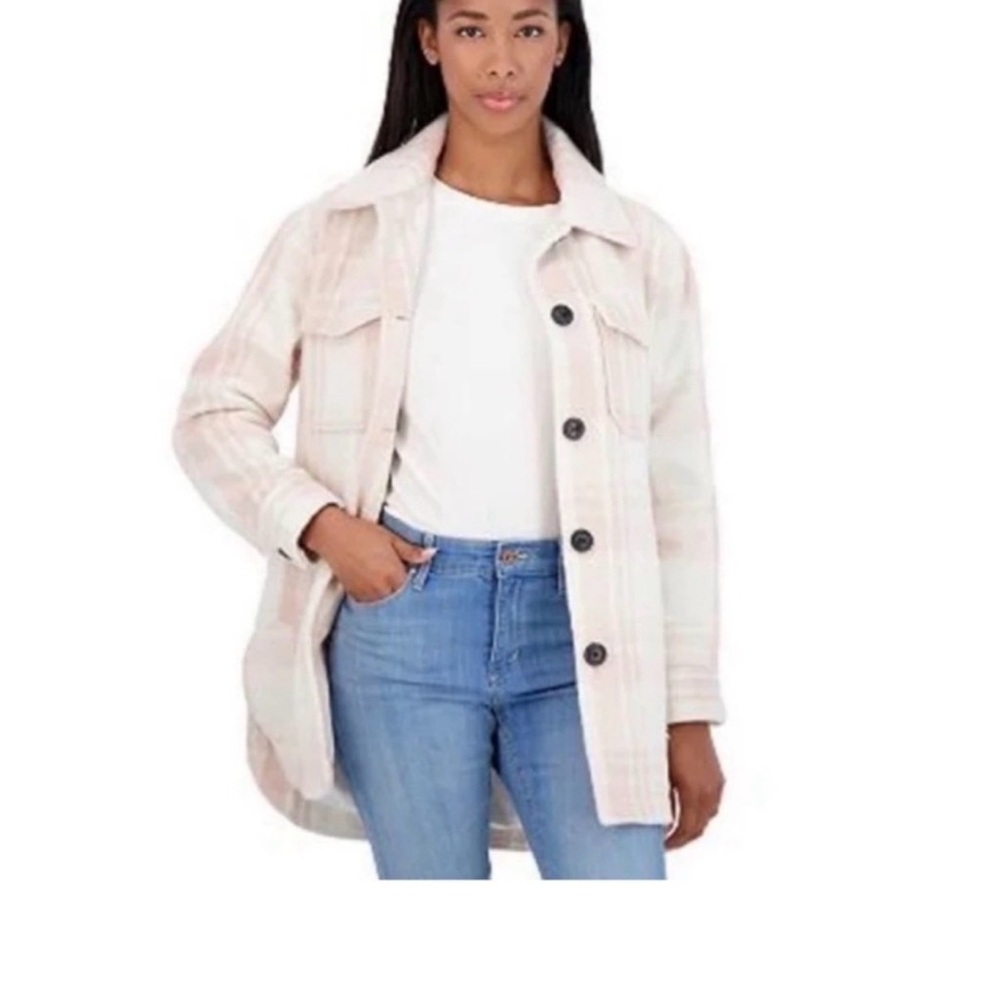 Sebby Women's Light Pink and white Plaid Utility Jacket